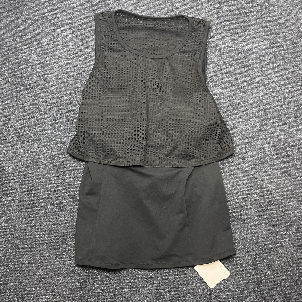 Fabletics Tank Top Womens Medium Black Mesh Built-In Bra Moisture Wicking